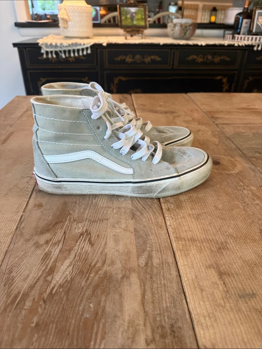 Vans High-Top Sneakers in Light Gray with White Stripe
